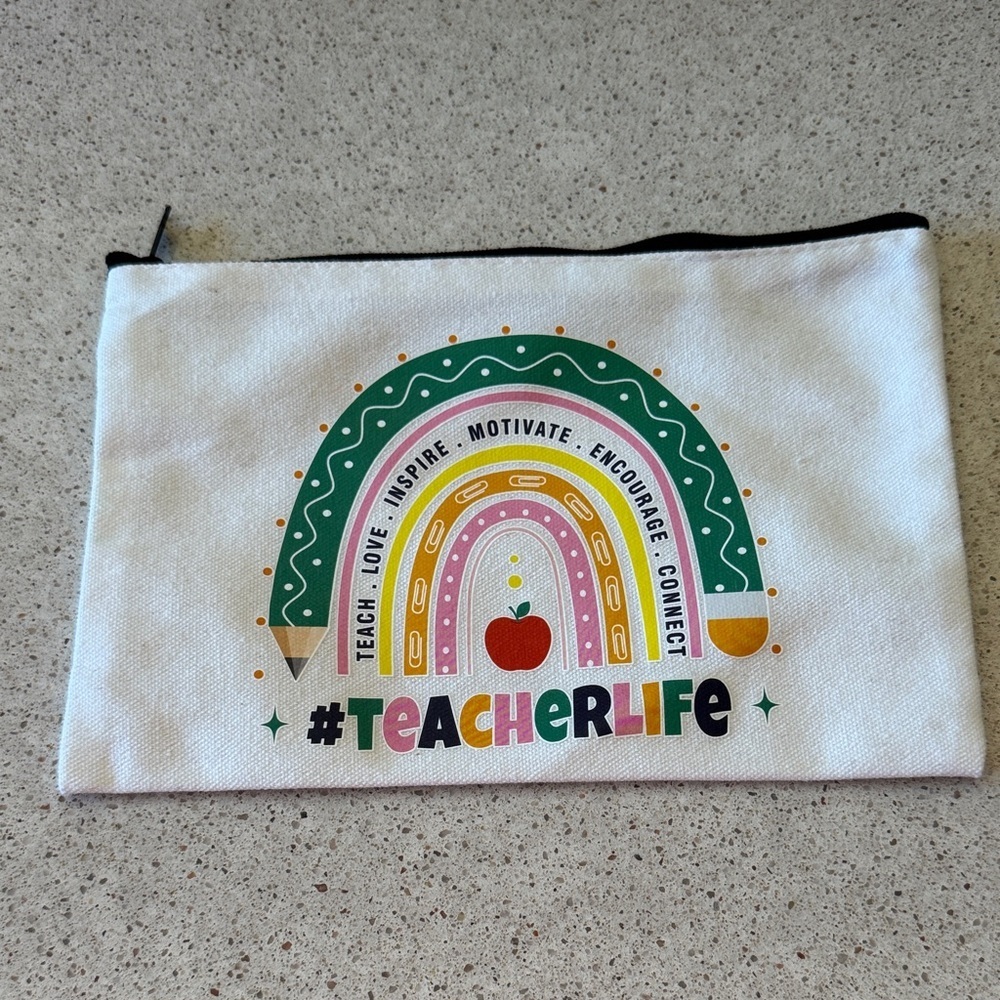 Colorful "Teacher Life" Canvas Pouch Teacher Themed Rainbow Image